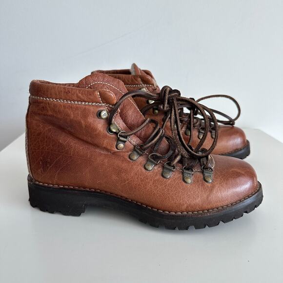 Frye Archie Hiking Boots 7 Leather Faux Shearling Lined Distressed Vibram Sole - Picture 3 of 11